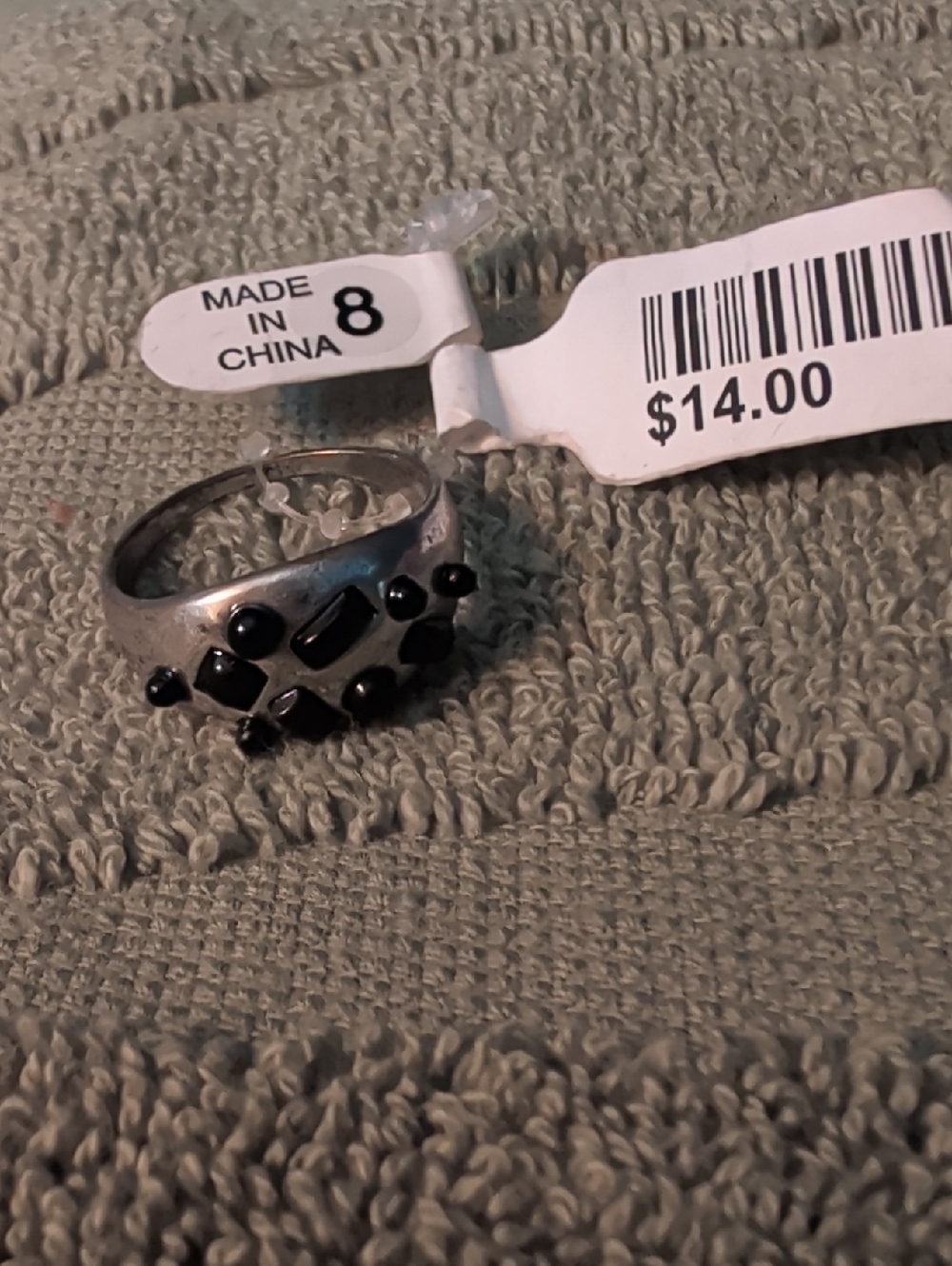 Free People Silver Tone Ring with Black Stone Accents NWT New 8